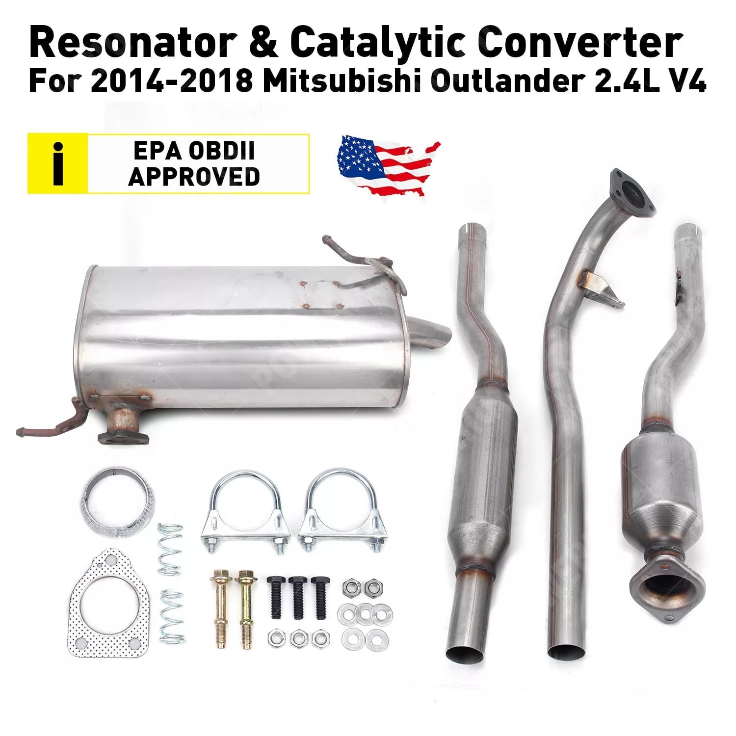 Catalytic Converter Complete Exhaust System with Resonator & Muffler, High Flow Direct Fit Replacement for Mitsubishi Outlander SUV 2.4L 2014-2018 Engine