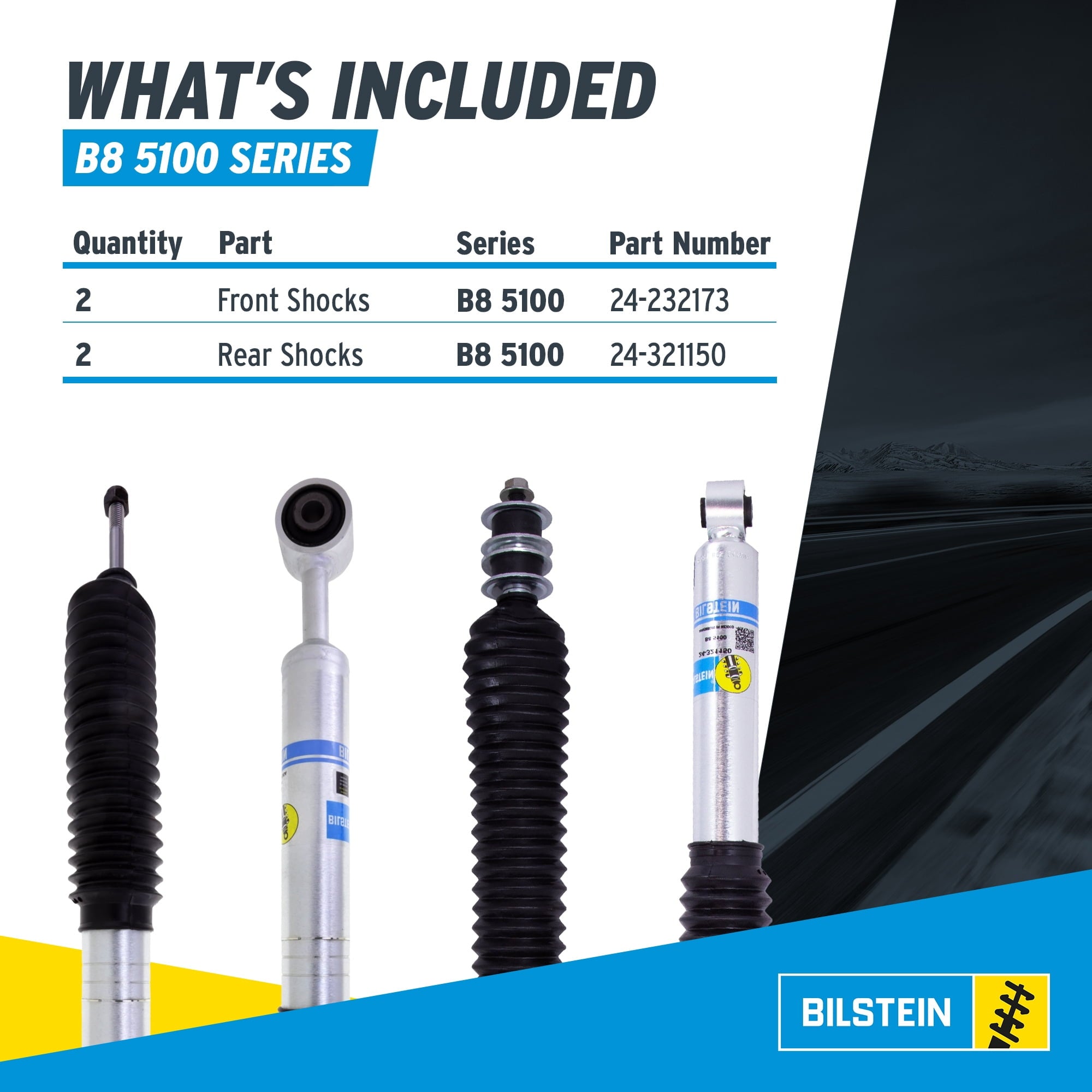 Bilstein Set of Front and Rear B8 5100 Series Shocks Compatible with 2007-2021 Tundra with 0-1 Rear Lift | Provides 0.875-2.3 Front Lift