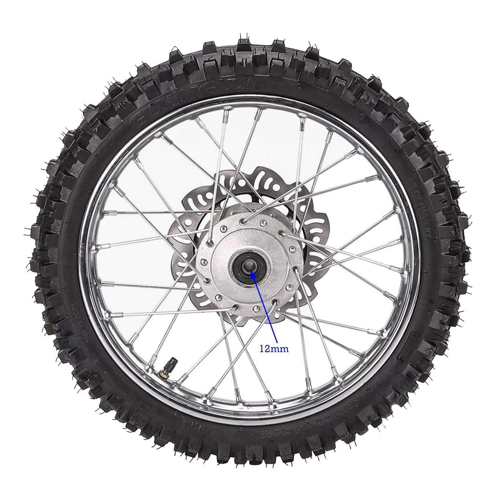 14 12 Complete Wheels Combo Front 60/100-14 + Rear 80/100-12 Wheel Rim 12mm Bearing + 420 Sprocket + Disc Brake Assembly for Dirt Pit Bike SSR Apollo Coolster 110cc 125cc XR70 KX65