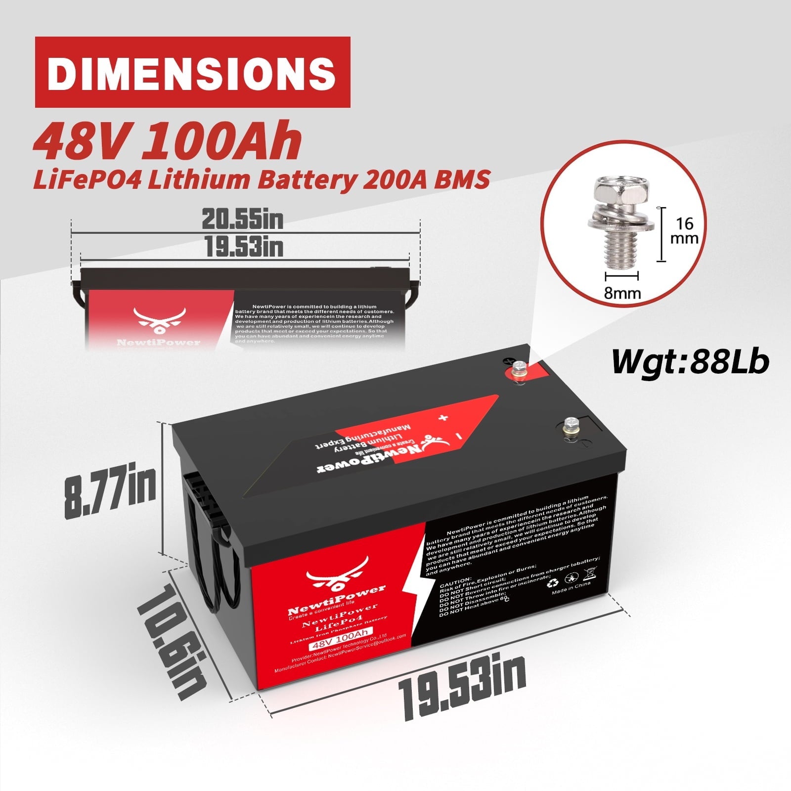 48V 100Ah LiFePO4 Lithium Battery,200A BMS,10000+ Deep Cycle Lithium Iron Phosphate Battery Great for Golf Cart, RV, Marine and Off Grid Applications