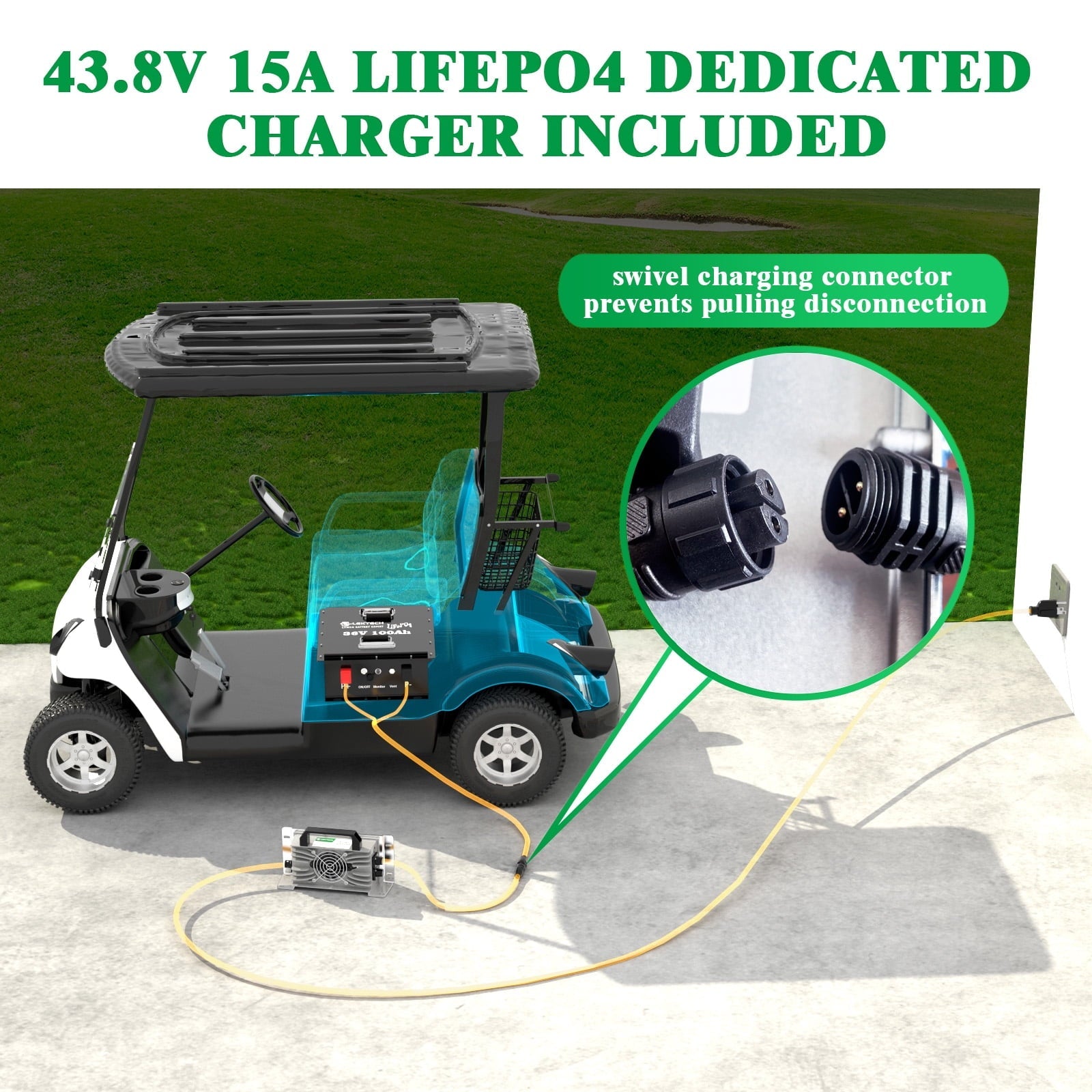 36V 100Ah Lithium Golf Cart Battery, with Touch Monitor & Mobile APP, 200A BMS, 3840Wh Energy, Perfect for Golf Carts, Solar
