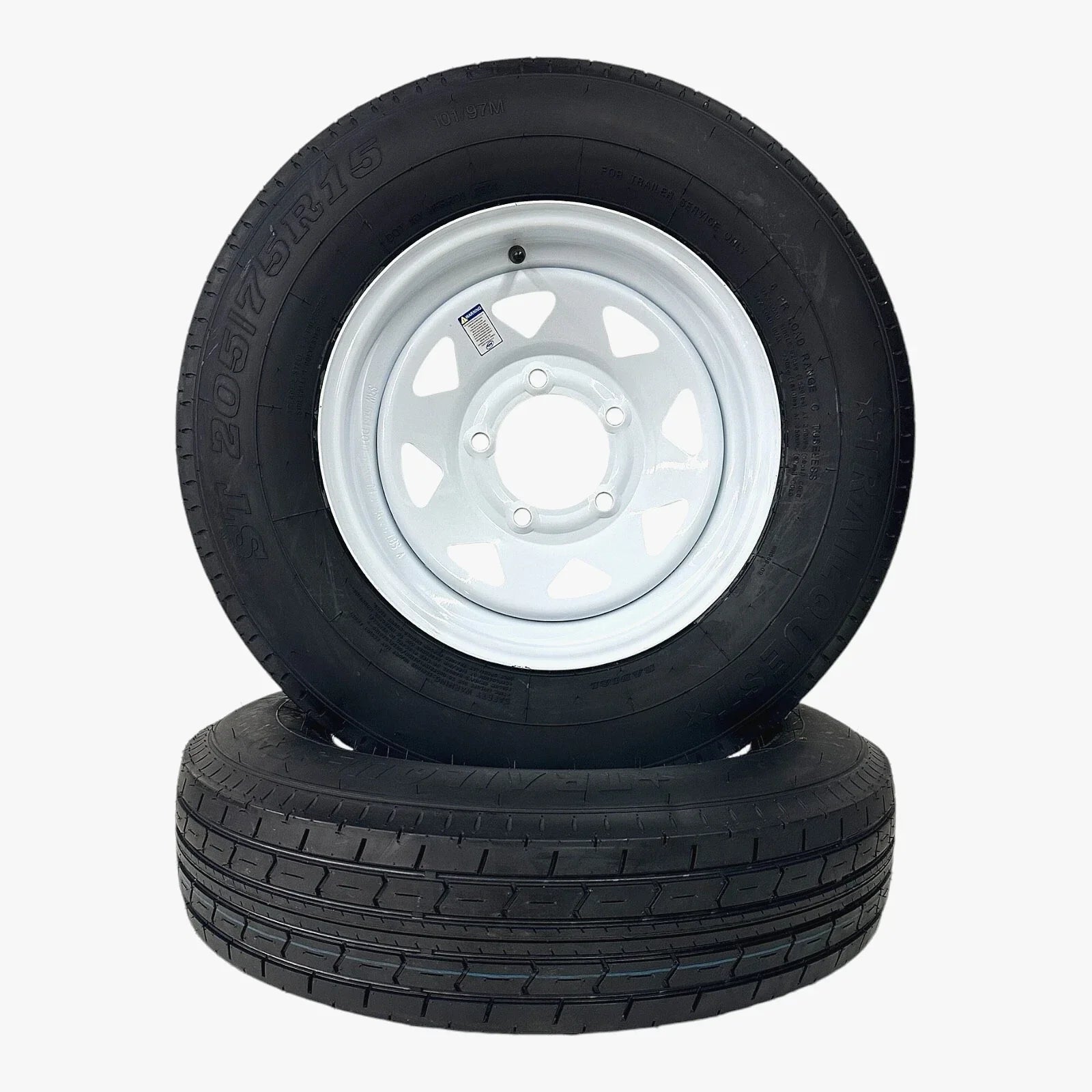 2-Pack Trailer Tire on Rim ST205/75R15 TrailQuest LRC 6 Ply Radial 5 Lug White Spoke Wheel with 5X5.5 Bolt Pattern