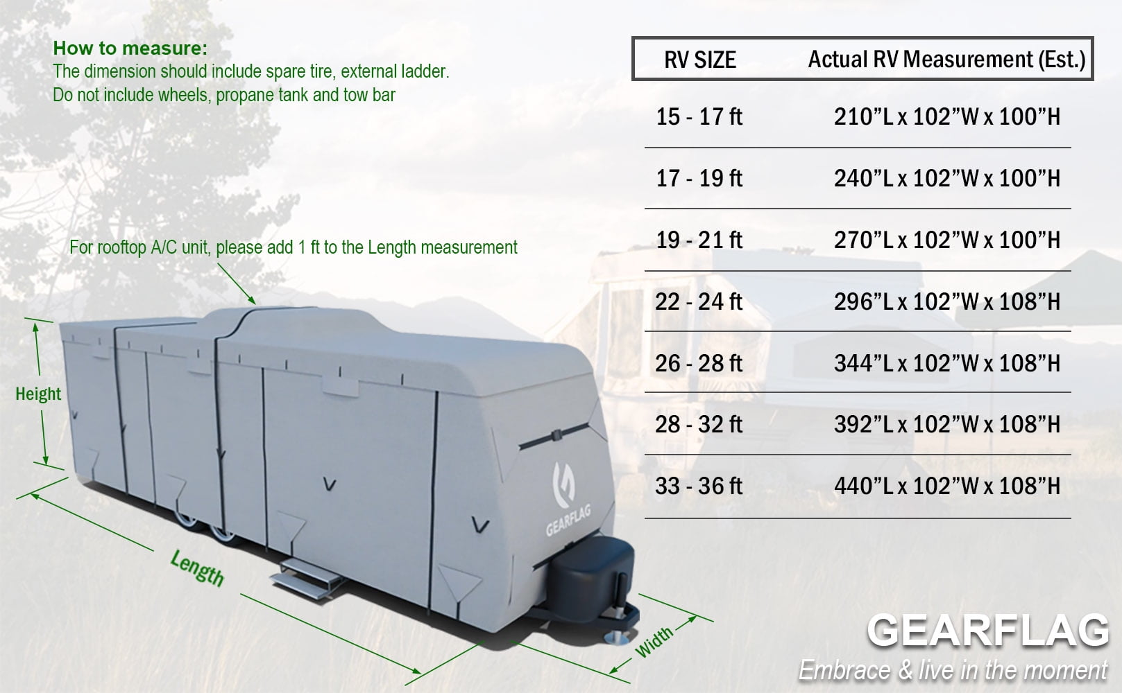 GEARFLAG Travel Trailer Cover Fits 17-19ft Reinforced Windproof Straps Anti-Uv Water-Resistance