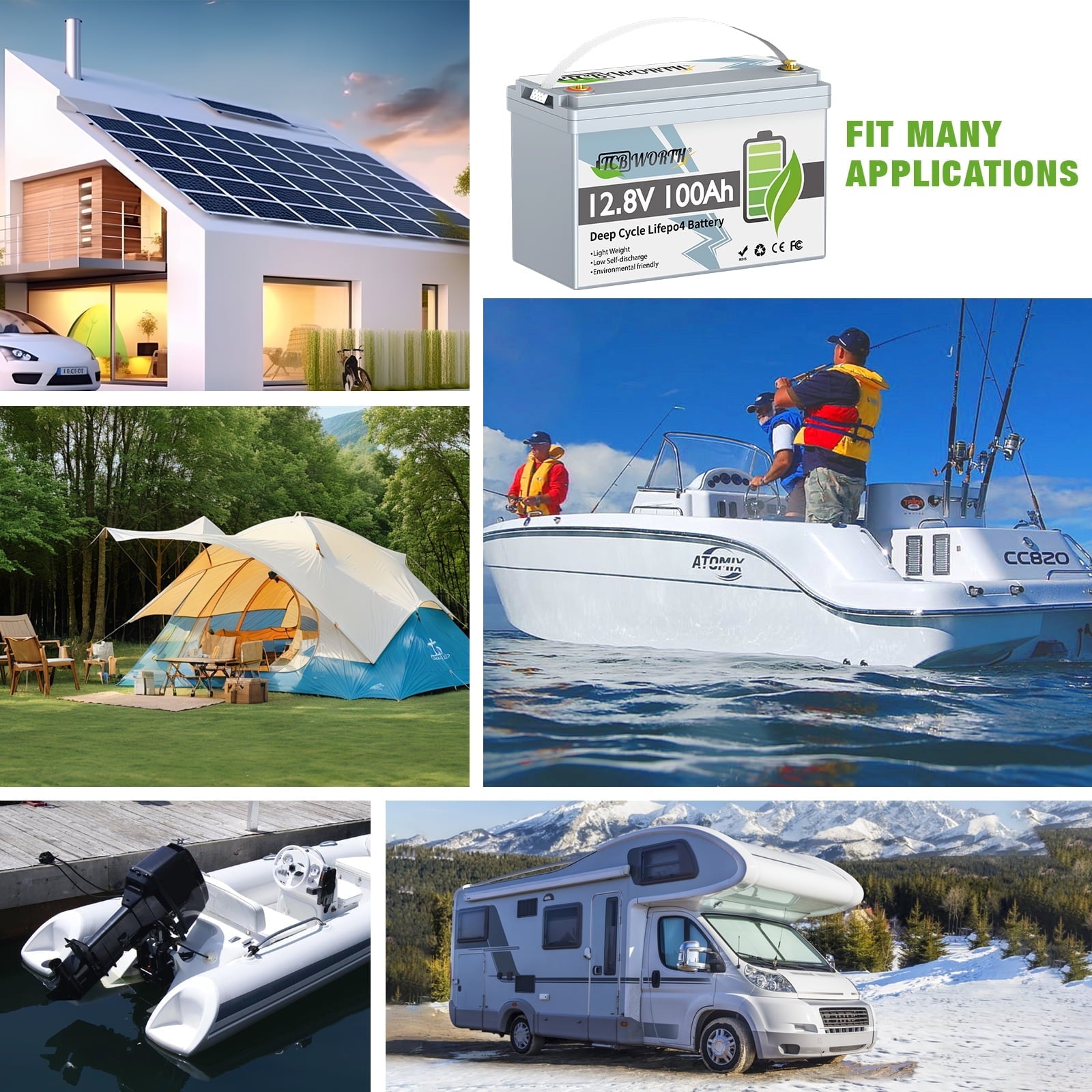 12V 100Ah LiFePO4 Lithium Battery,100A BMS,TCBWORTH Group 31 Battery for RV,Solar,Marine,Camping,Trolling Motor,off-Grid,Backup Power,Motorhome,15000+Deep Cycles