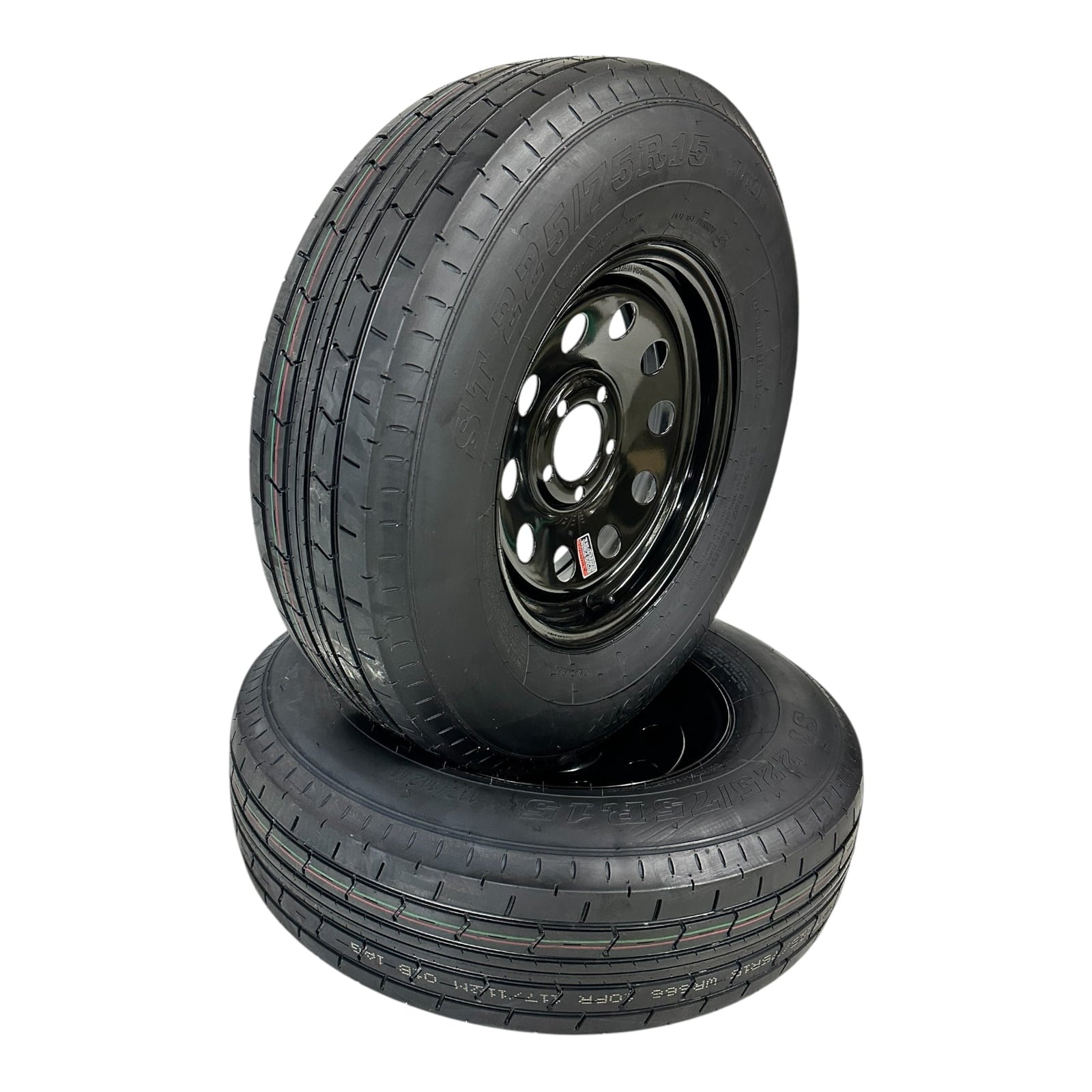 2-PK TrailQuest Trailer Tire Rim ST225/75R15 LRE Radial 5 Lug Black Modular Wheel 5X4.5 Bolt Pattern