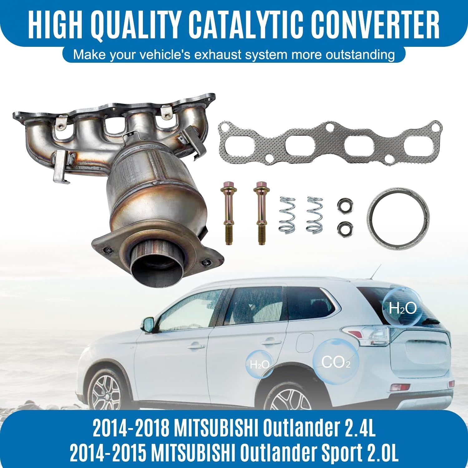 Catalytic Converter Complete Exhaust System with Resonator & Muffler, High Flow Direct Fit Replacement for Mitsubishi Outlander SUV 2.4L 2014-2018 Engine