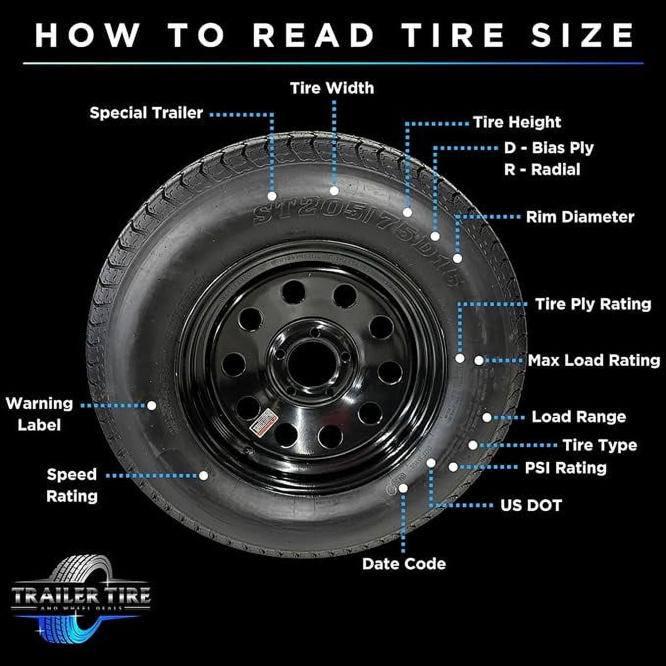 2-PK TrailQuest Trailer Tire Rim ST225/75R15 LRE Radial 5 Lug Black Modular Wheel 5X4.5 Bolt Pattern