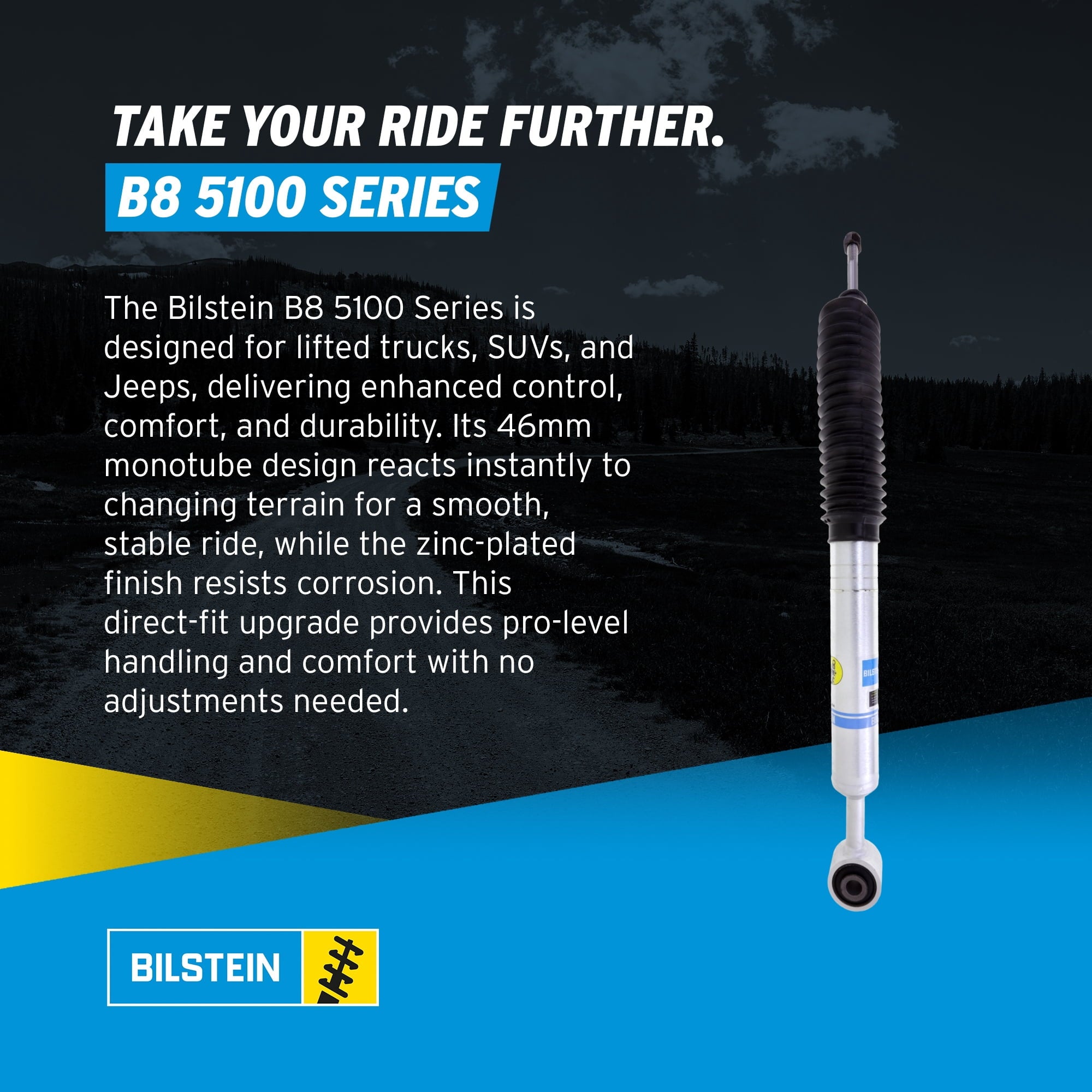 Bilstein Set of Front and Rear B8 5100 Series Shocks Compatible with 2007-2021 Tundra with 0-1 Rear Lift | Provides 0.875-2.3 Front Lift