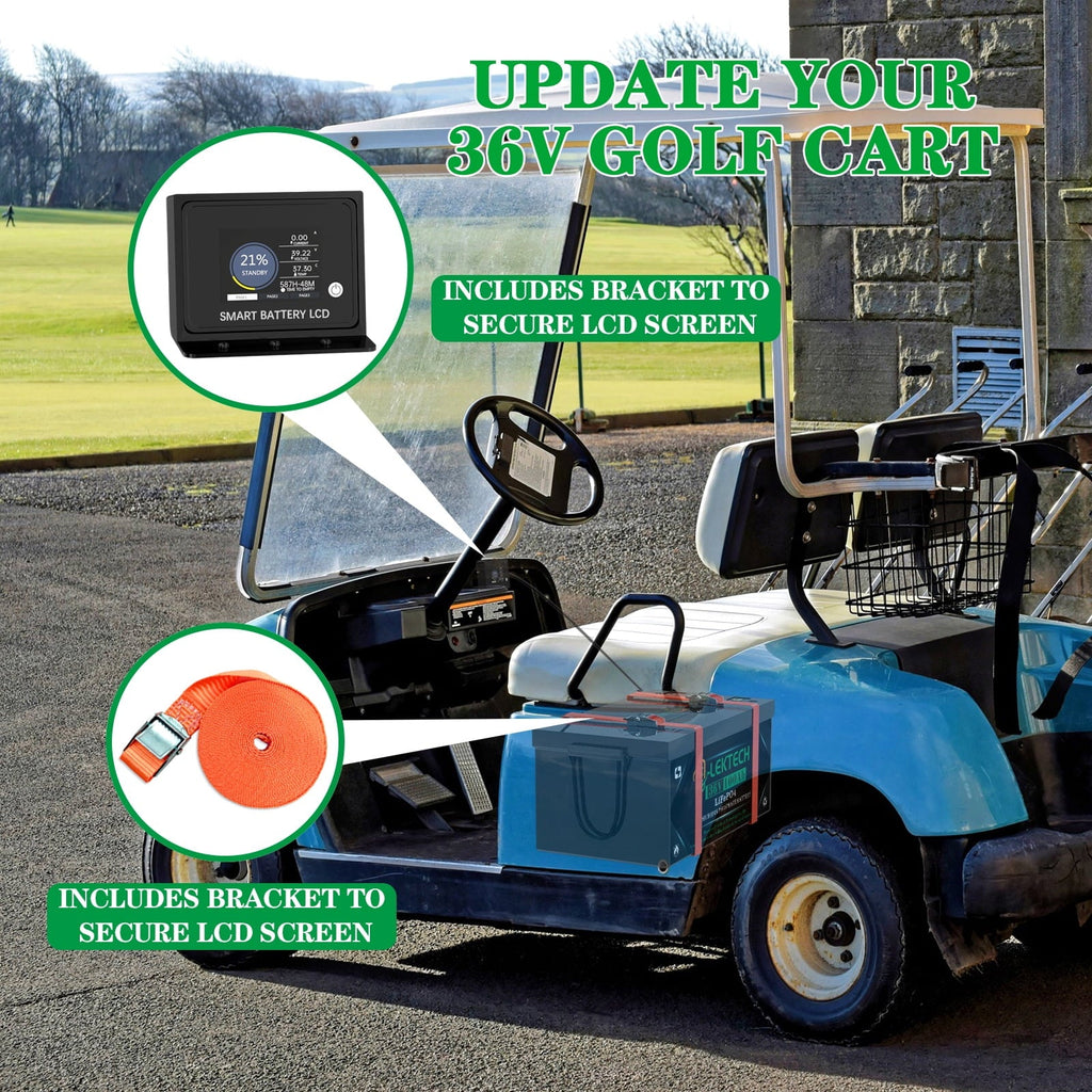 36V 100Ah Lithium Golf Cart Battery, with Touch Monitor & Mobile APP, 200A BMS, 3840Wh Energy, Perfect for Golf Carts, Solar