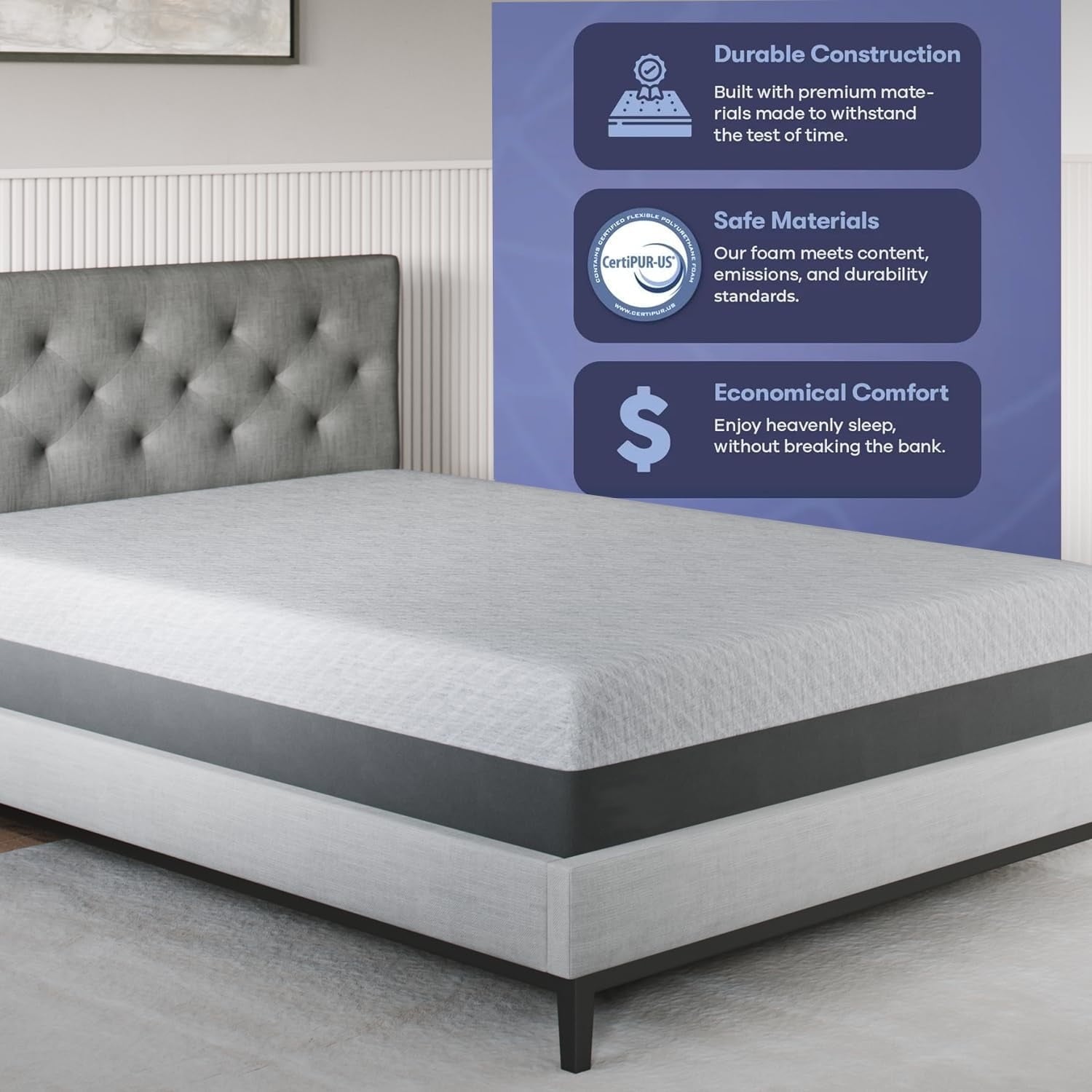 Celestial Sleep Gel Memory Foam Mattress in a Box, Made in The USA, CertiPUR-US, Oeko-Tex, and Fiberglass-Free Certified Bed, 12 inch Medium Soft - Split King