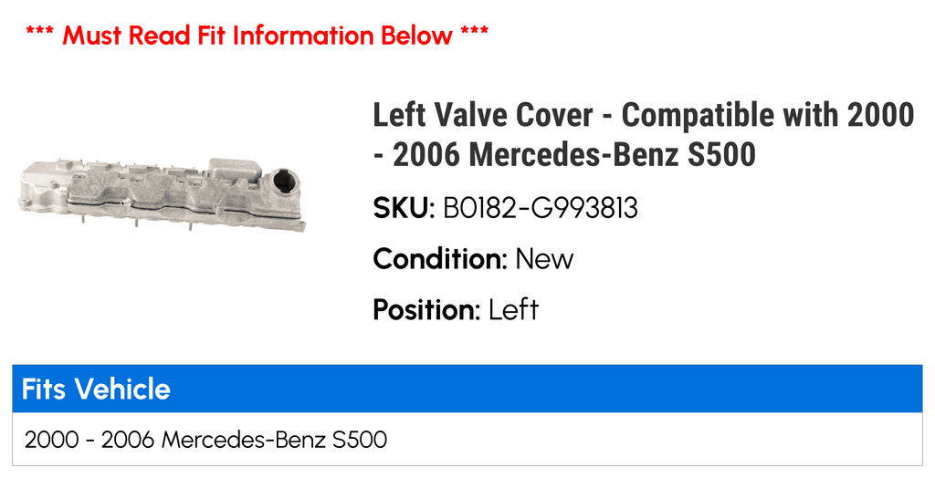 Left Valve Cover - Compatible with 2000 - 2006 Mercedes-Benz S500 2001 2002 2003 2004 2005