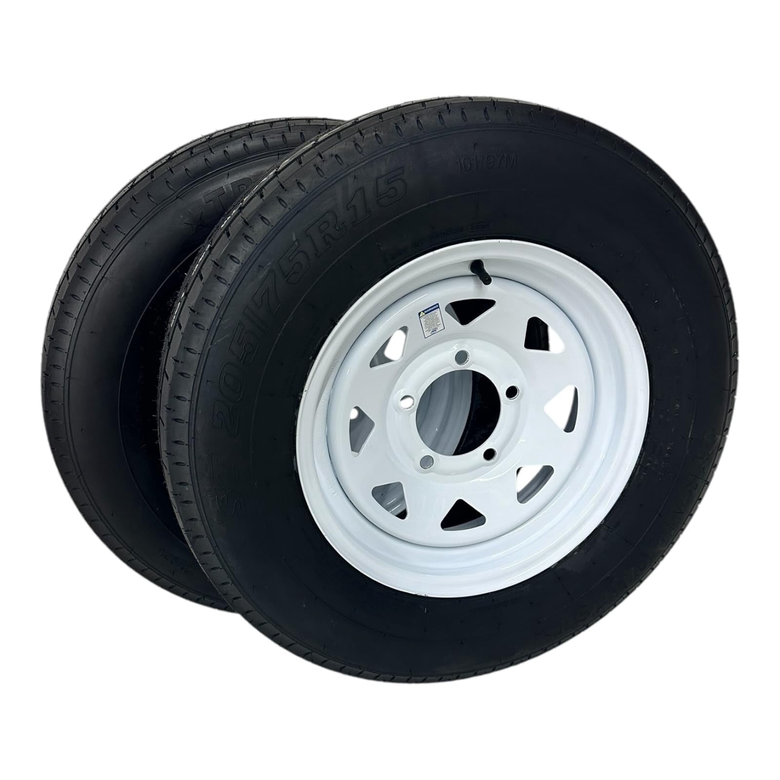 2-Pack Trailer Tire on Rim ST205/75R15 TrailQuest LRC 6 Ply Radial 5 Lug White Spoke Wheel with 5X5.5 Bolt Pattern