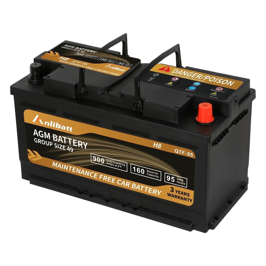 Anlibatt Platinum AGM Group 49 Battery, 12 Volt Rechargeable Automotive Batteries for Car, H8 900CCA 95Ah 160RC