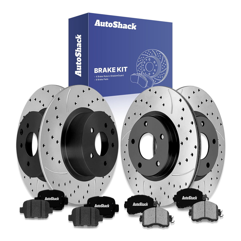 AutoShack Front & Rear Brake Rotors & Ceramic Pads for Nissan, Altima 2013-2023, AWD FWD L4 2.0L 2.5L V6 3.5L - E-Coated Drilled & Slotted - ShadowGuard