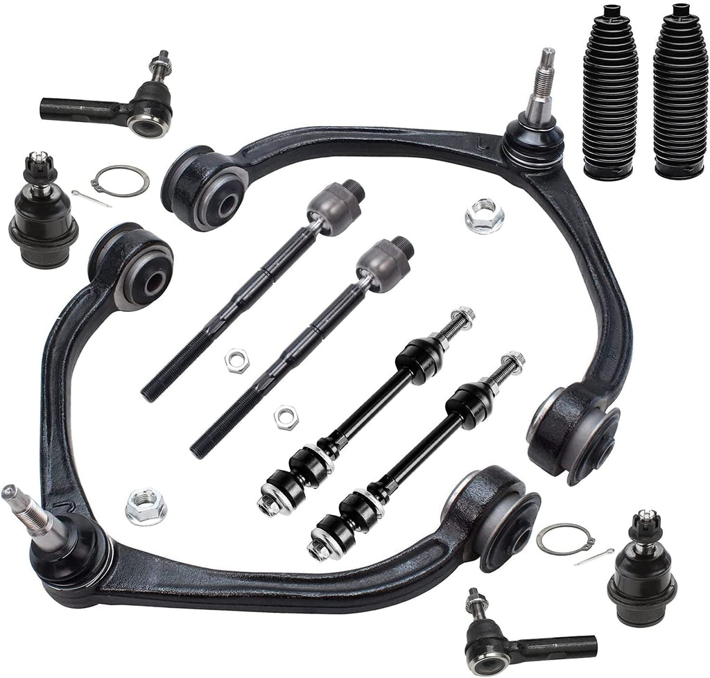 Detroit Axle - Front End 12pc Suspension Kit for Dodge Dakota 2005-2010 Mitsubishi Raider 2006-2009, 2 Upper Control Arms 2 Lower Ball Joints Inner Outer 4 Tie Rods 2 Boots 2 Sway Bars Replacement