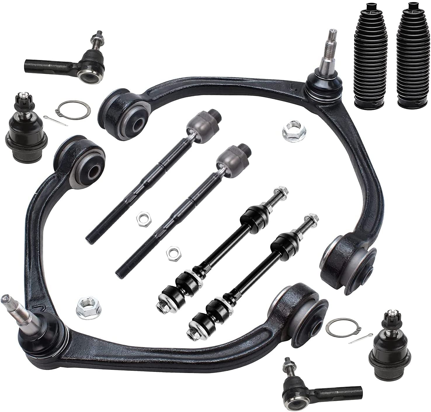 Detroit Axle - Front End 12pc Suspension Kit for Dodge Dakota 2005-2010 Mitsubishi Raider 2006-2009, 2 Upper Control Arms 2 Lower Ball Joints Inner Outer 4 Tie Rods 2 Boots 2 Sway Bars Replacement
