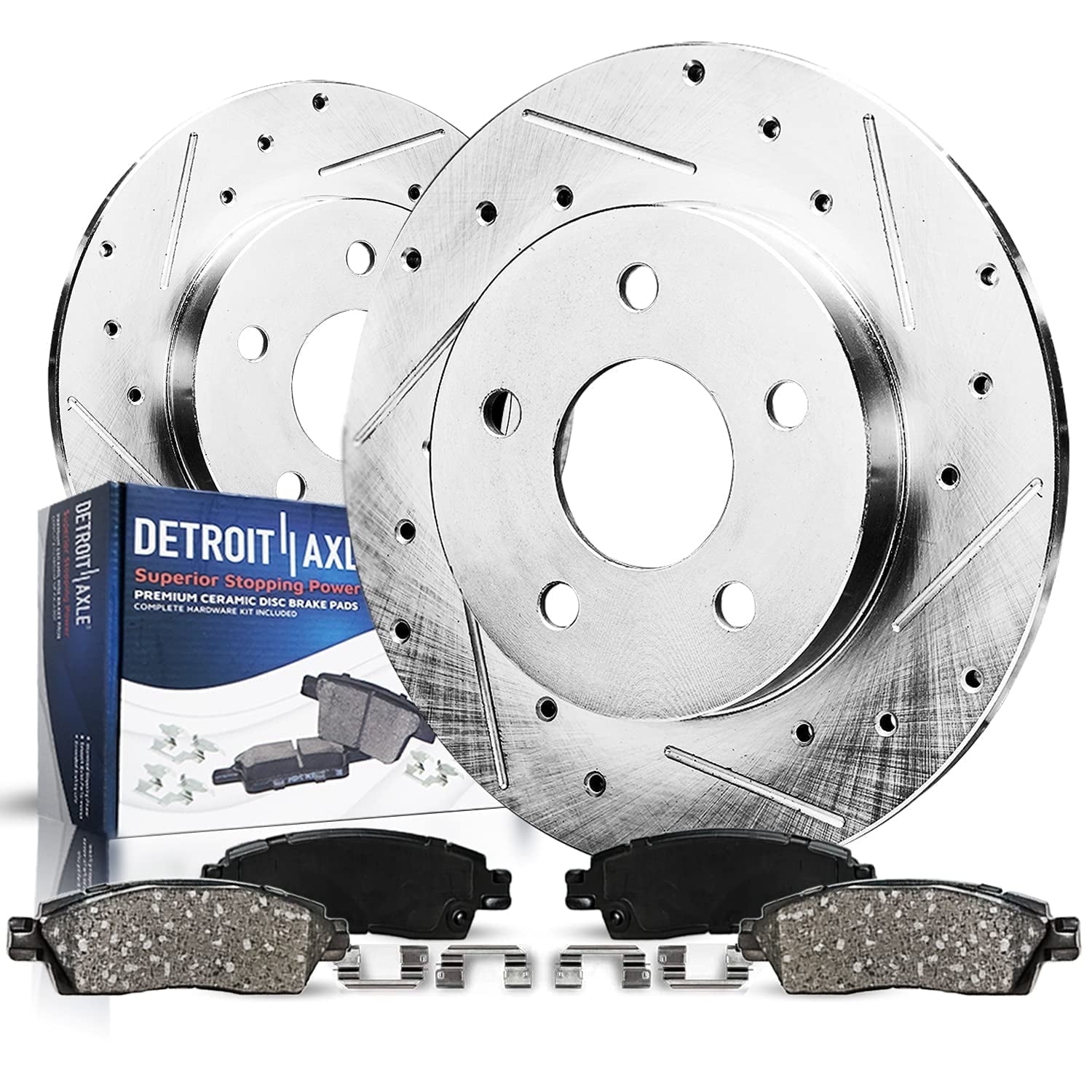 Detroit Axle - Rear Brake Kit for Hyundai Tucson Kia Sportage 2022 2023 2024 2025, 11.81 inch Drilled and Slotted Disc Brake Rotors Ceramic Brakes Pads Replacement