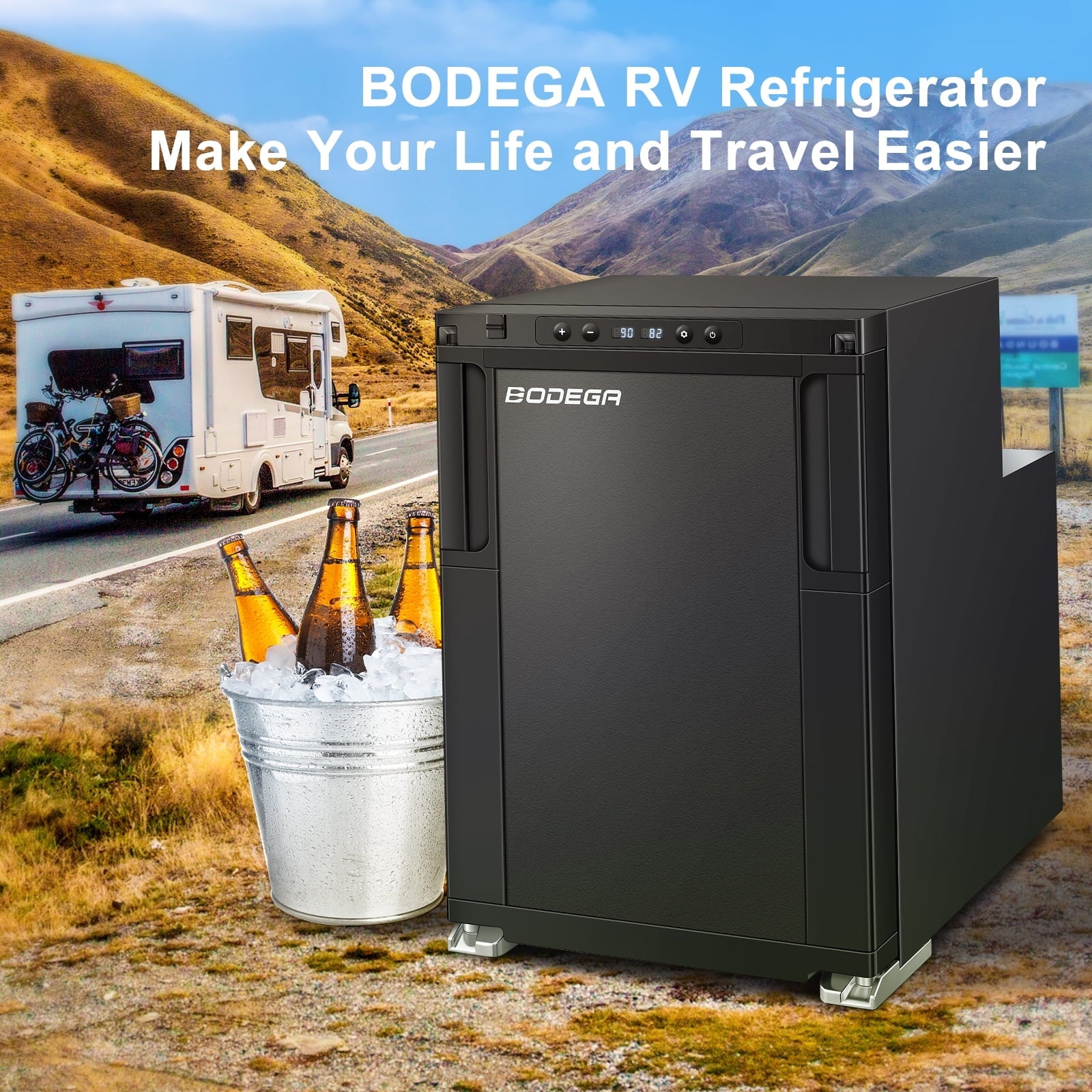 BODEGA Camper Fridge RV Refrigerator Electric Car Cooler - 12 Volt Freezer Compressor for Refrigerated Rruits and Vegetables - 45L