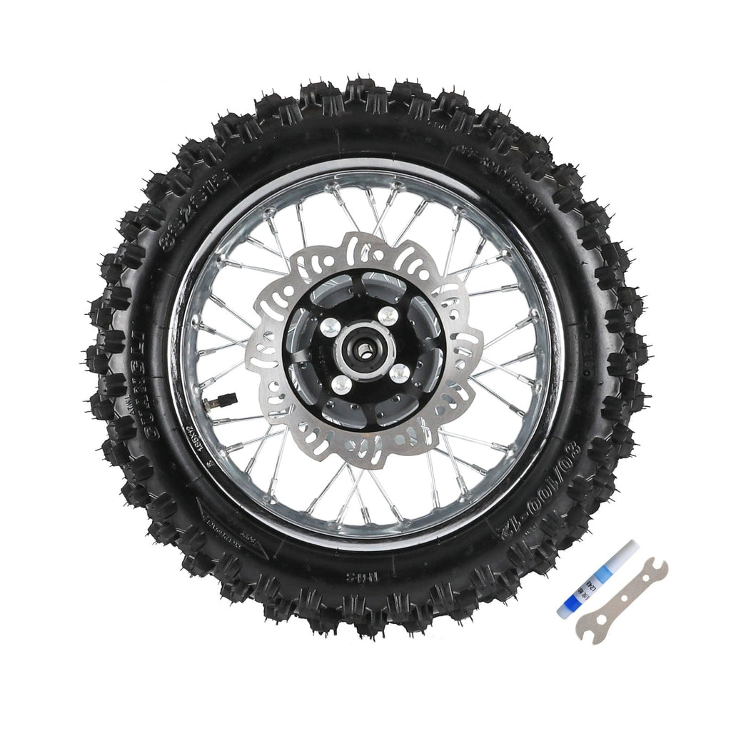 14 12 Complete Wheels Combo Front 60/100-14 + Rear 80/100-12 Wheel Rim 12mm Bearing + 420 Sprocket + Disc Brake Assembly for Dirt Pit Bike SSR Apollo Coolster 110cc 125cc XR70 KX65