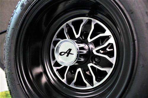 (New) Antego 205/50-10 with 10x7 Fusion Glossy Black Wheels for Golf Cart (Set of 4)