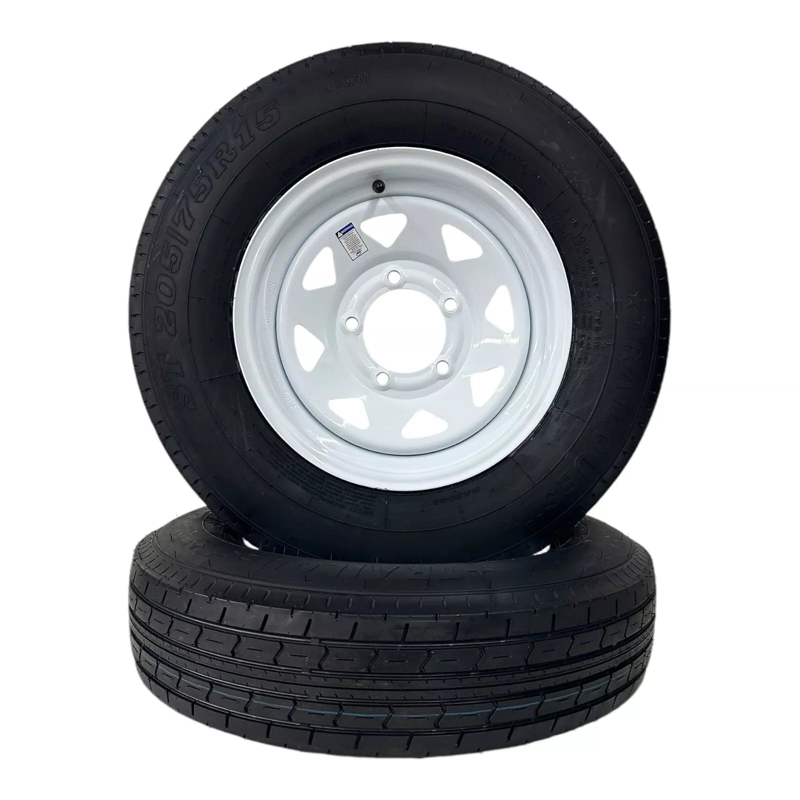 2-Pack Trailer Tire on Rim ST205/75R15 TrailQuest LRC 6 Ply Radial 5 Lug White Spoke Wheel with 5X5.5 Bolt Pattern