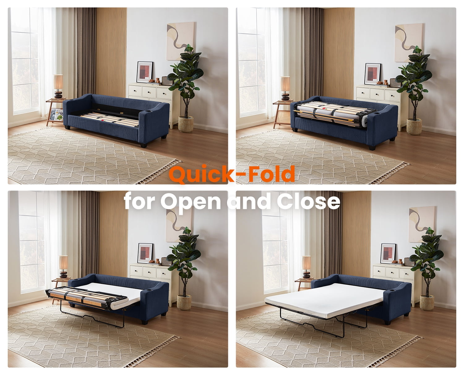 CHIC HOUSE Pull Out Sofa Bed Couch Queen Size with Mattress USB, Convertible Sleeper Sofa Loveseat for Small Spaces RV, Corduroy Pull Out Couch Bed for Living Room with Cup Holders LED Lights, Beige