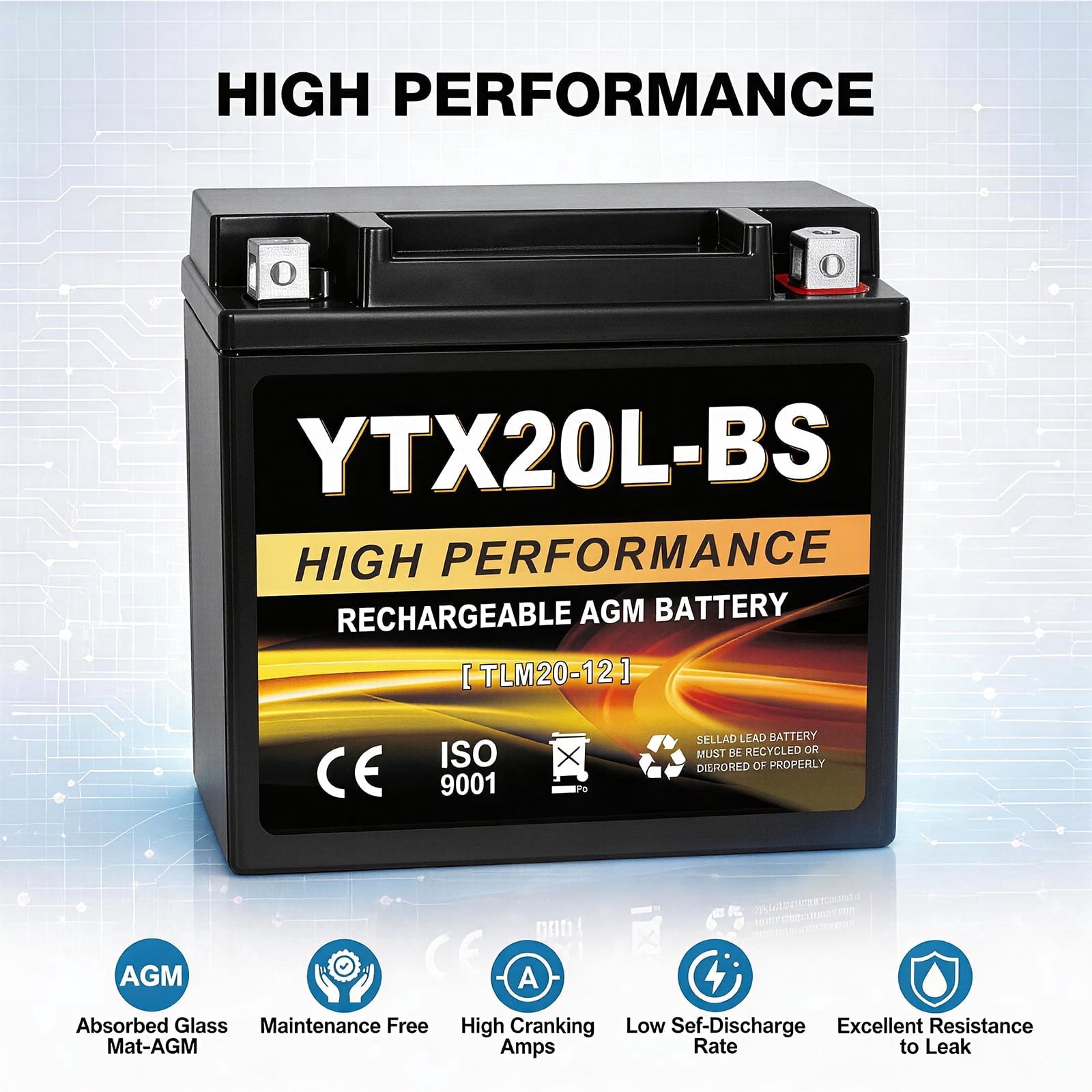 Anlibatt YTX20HL-BS Motorcycle Battery 12V 18Ah 300CCA Rechargeable Sealed Batteries Powersport Replacement for ATV, Scooter, Jet ski, Dirt Bike