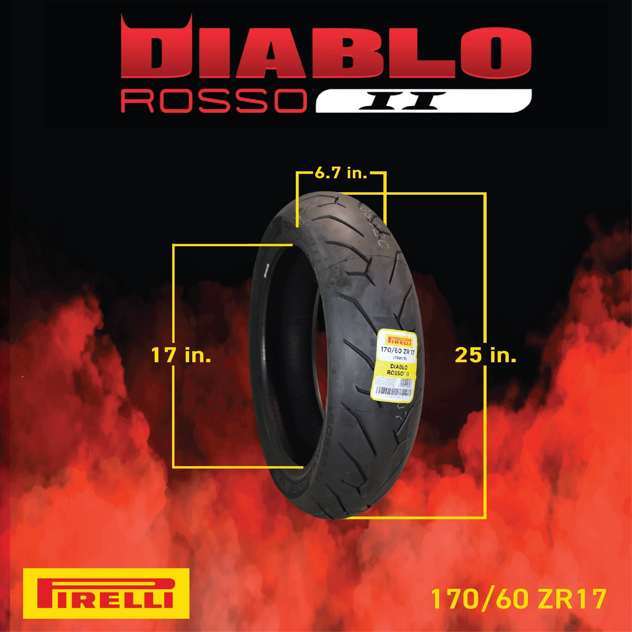 Pirelli Diablo Rosso II 120/70 ZR 17 M/C (58W) TL (K) Front & 170/60 ZR 17 M/C (72W) TL Rear Motorcycle Tires- Sport Performance for Road Use Tire Set with Keychain