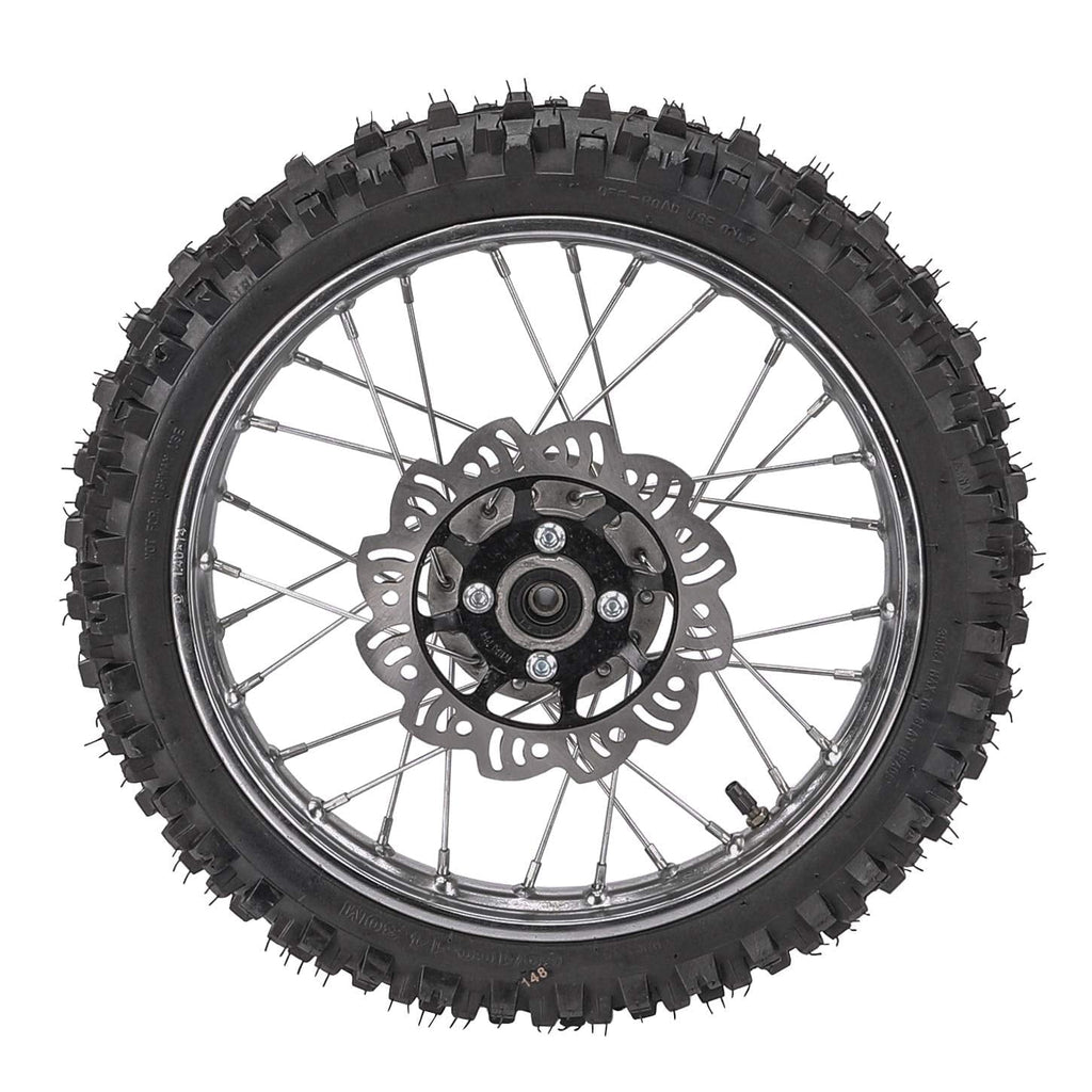14 12 Complete Wheels Combo Front 60/100-14 + Rear 80/100-12 Wheel Rim 12mm Bearing + 420 Sprocket + Disc Brake Assembly for Dirt Pit Bike SSR Apollo Coolster 110cc 125cc XR70 KX65