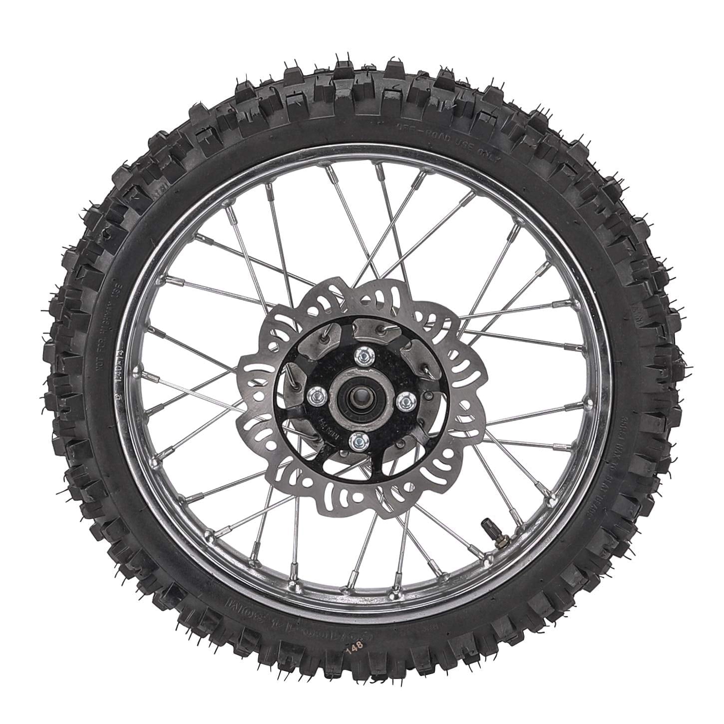 14 12 Complete Wheels Combo Front 60/100-14 + Rear 80/100-12 Wheel Rim 12mm Bearing + 420 Sprocket + Disc Brake Assembly for Dirt Pit Bike SSR Apollo Coolster 110cc 125cc XR70 KX65