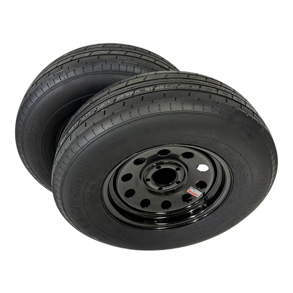2-PK TrailQuest Trailer Tire Rim ST225/75R15 LRE Radial 5 Lug Black Modular Wheel 5X4.5 Bolt Pattern