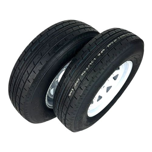 2-Pack Trailer Tire on Rim ST205/75R15 TrailQuest LRC 6 Ply Radial 5 Lug White Spoke Wheel with 5X5.5 Bolt Pattern
